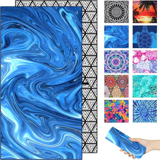 Microfiber Beach Towel – Quick Dry Lightweight Sand Free Oversized Large Towel Accessories Travel Must Swim Pool Yoga Camping Summer Cruise Ship Essentials Compact Sandproof Gift Blue Marble(71" 32")