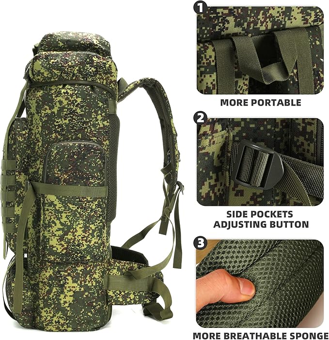 70L Camping Hiking Military Tactical Backpack Outdoor Water-Repellent Adjustable Sport Bags