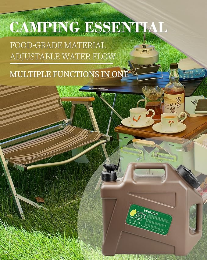 3.5 Gallon Water Jug,Overlanding Gear Water Containers Spigot,Camping Essential Truly Leak-Proof Press Faucet Khaki Water Tank,BPA Free Portable Emergency Water Storage for Outdoors and Hiking