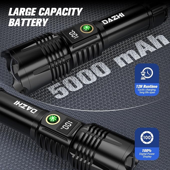 Rechargeable Led Flashlight 250000 Lumen, Super Bright Tactical Flashlight High Lumens 5 Light Modes, IPX7 Waterproof, Zoomable, Powerful Handheld Flashlight for Outdoor Emergency Camping, Hiking