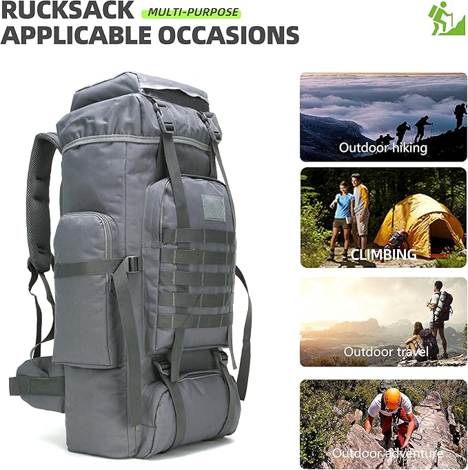 70L Camping Hiking Military Tactical Backpack Outdoor Water-Repellent Adjustable Sport Bags