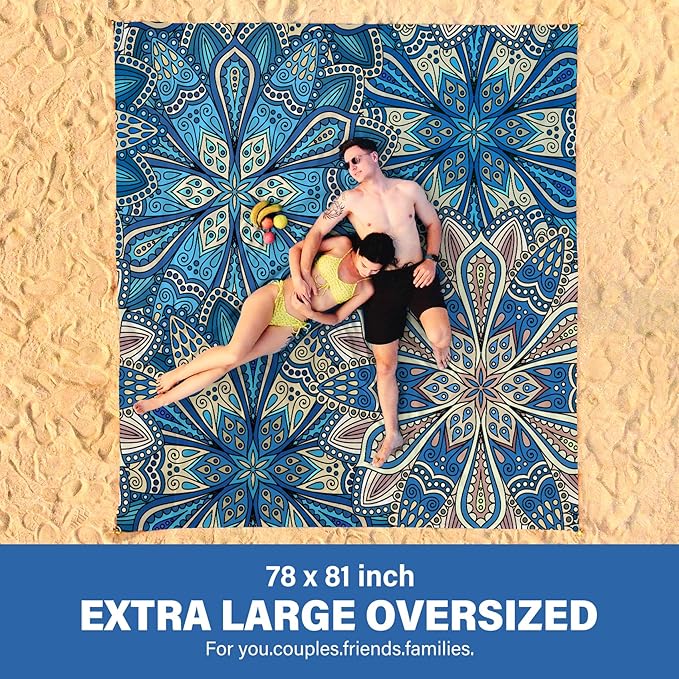 Beach Blanket Oversized Extra Large 78" X 81",Waterproof Sandproof Beach Blanket 1-7 Adults Lightweight Durable for Travel Camping Hiking Picnic