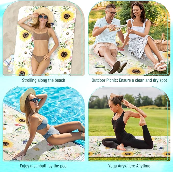 HYSEAS Lightweight Ultra-Thin Beach Towel, Oversized 63"X35" for Adult - Sand Free, Quick Dry, Ideal for Swimming, Beach, Yoga, Travel, Camping, Essential Beach Accessory & Vacation Gift, Sunflower