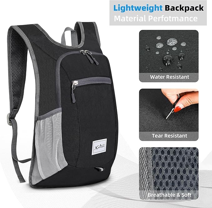 Hiking Backpack 15L Small Travel Backpack Lightweight Daypack Foldable Hiking Backpack Packable Camping Hiking Backpack for Women Men (Black)