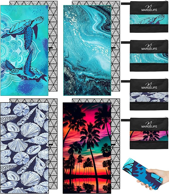 Microfiber Beach Towel – Quick Dry Lightweight Sand Free Oversized Large Towel Accessories Swim Pool Yoga Camping Summer Cruise Ship Essentials Compact Sandproof Gift (River Shell Sunset,71" 32")