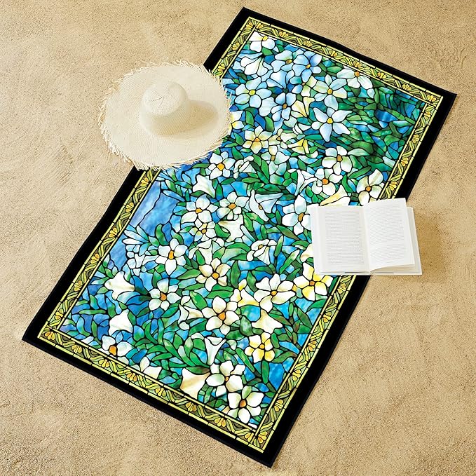 Large Oversized Microfiber Beach Towel - 40x63 Inches, Sand-Free, Quick-Drying, Ultra-Soft, Ideal for Travel, Pool, and Yoga - Includes Matching Drawstring Travel Pouch, Tiffany Field of Lilies