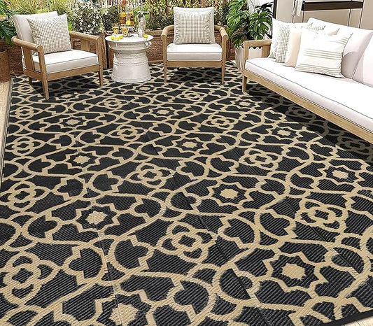 HEBE Outdoor Rug 9'x12' for Patios Waterproof Clearance Reversible Patio Mat Plastic Straw Rug RV Camping Mat Outside Area Rug Carpet for Camping RV,Porch,Deck,Balcony,Camper,Backyard