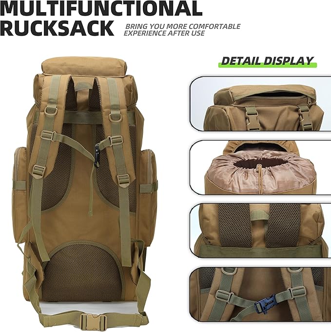 70L Camping Hiking Military Tactical Backpack Outdoor Water-Repellent Adjustable Sport Bags