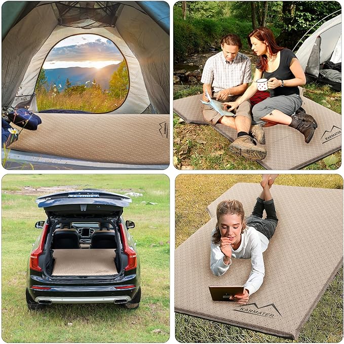 M KARMATER Self Inflating Car Sleeping Pad for Camping, Thick Memory Foam Car Camping Mattress with Pillow, 9.0 R-Value SUV Mattress Camping Bed Suitable for Car Travel, Hiking, Backpacking