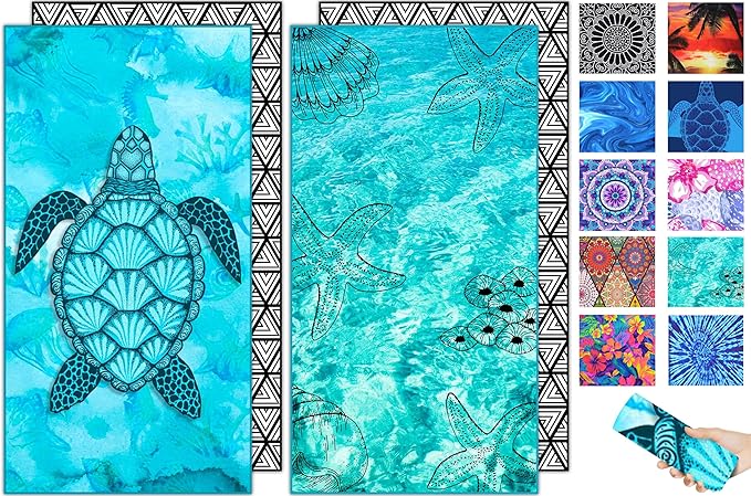 Microfiber Beach Towel–Quick Dry Lightweight Sand Free Oversized Large Towel Accessories Travel Must Swim Pool Yoga Camping Summer Cruise Ship Compact Sandproof Gift Jellyfish Starfish(71" 32")