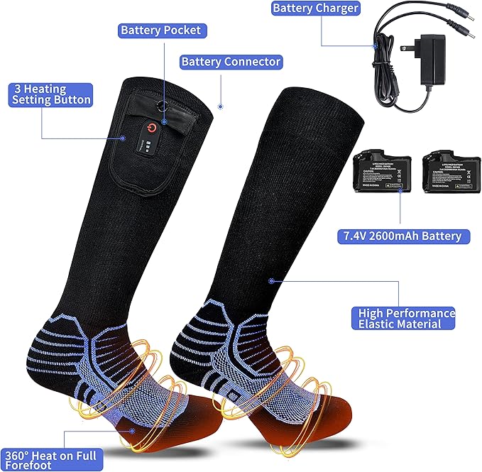 Dr.Warm Heated Socks with APP Remote Control, 3000mAh 7.4V Rechargeable Battery Heating Socks for Men Women, Winter Foot Warmer for Hunting Ice Fishing Camping Hiking Skiing