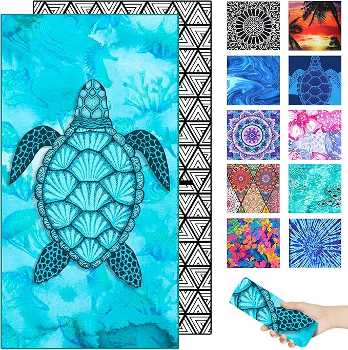 Microfiber Beach Towel–Quick Dry Lightweight Sand Free Oversized Large Towel Accessories Travel Must Swim Pool Yoga Camping Summer Cruise Ship Compact Sandproof Gift Jellyfish Turtle(71" 32")