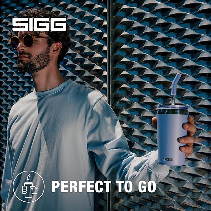 SIGG - Insulated Mug - Travel Mug Helia - With Durable Glass Straw & Cleaning Brush - Leakproof - BPA Free - 18/8 Stainless Steel - 15oz/20oz