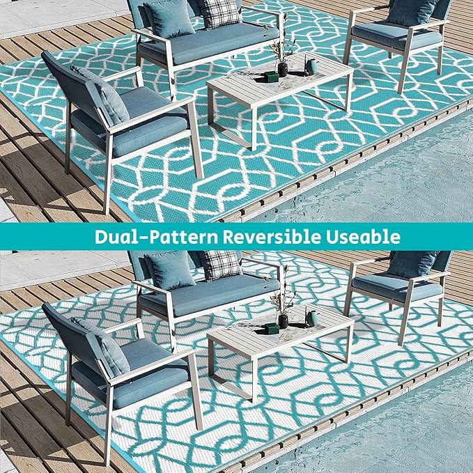HEBE Outdoor Rug 9'x12' for Patios Waterproof Clearance Reversible Patio Mat Plastic Straw Rug RV Camping Mat Outside Area Rug Carpet for Camping RV,Porch,Deck,Balcony,Camper,Backyard