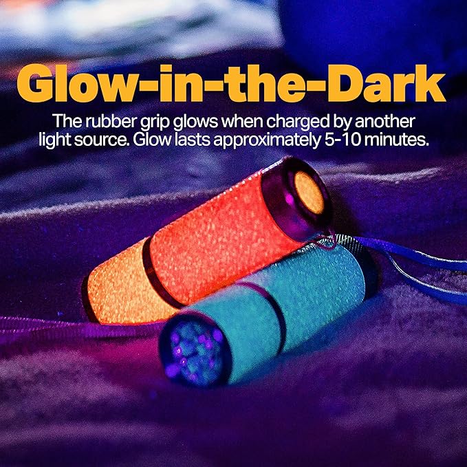 LUXPRO Bright 40 Lumen Gels LED Flashlight - Features Fun Colors and Glow-in-The-Dark Rubber Grip with a Matching Wrist Lanyard - Batteries Included - Pack of 3 - Pink, Orange, Teal