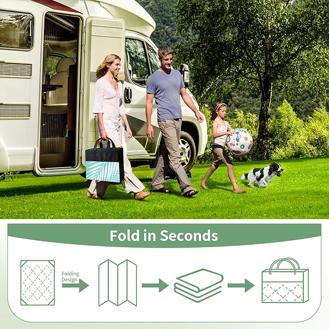 GENIMO Outdoor Rug 10' x 14' Waterproof for Patios Clearance, Reversible Outdoor Plastic Straw Camping Rug Carpet, Large Area Rugs Mats for RV, Camper, Deck, Balcony, Porch, Beach, Aqua Blue&White