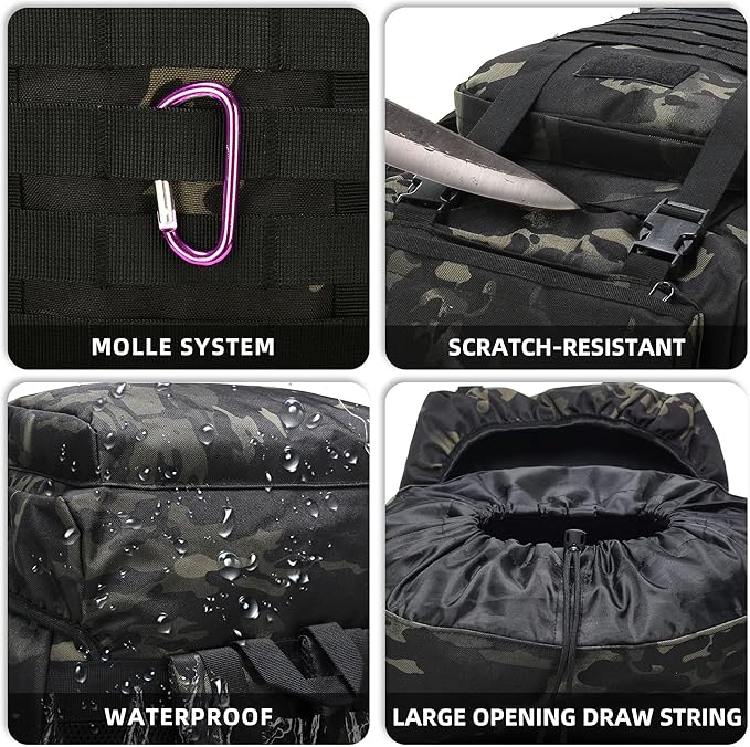 70L Camping Hiking Military Tactical Backpack Outdoor Water-Repellent Adjustable Sport Bags