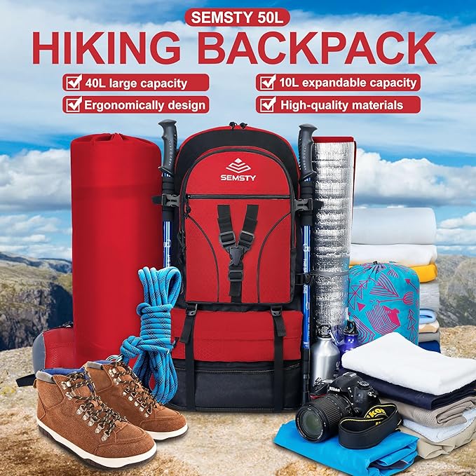 Hiking Backpack, 30L/40L/50L Expandable Hiking Backpack for Men and Women, Travel Backpack Flight Approved