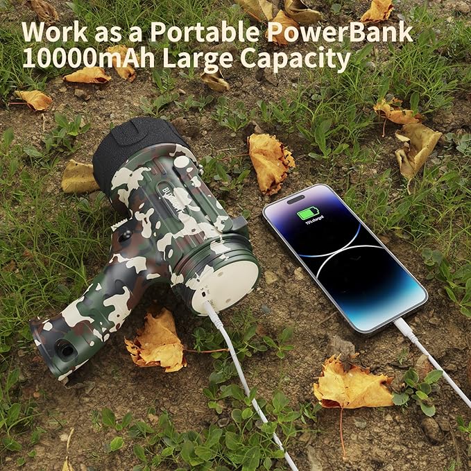 BUYSIGHT Rechargeable Spotlight Flashlight, Hand held Spotlight 2000 lumens Waterproof Flashlight Hunting Lamp with red Filter (Camouflage Green)