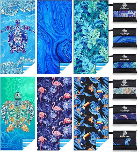 6 Pack Microfiber Lightweight Beach Towel Sand Free Quick Dry Absorbent Thin Compact Towels for Swimming Pool Camping Beach Accessories Large Easy Pack Travel Things for Vacation Essentials Gift