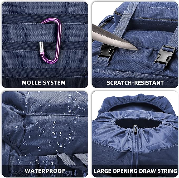 70L Camping Hiking Military Tactical Backpack Outdoor Water-Repellent Adjustable Sport Bags