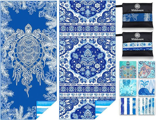 2 Pack Microfiber Lightweight Beach Towel Sand Free Quick Dry Absorbent Thin Compact Towels for Swimming Pool Camping Beach Accessories Large Easy Pack Travel Things for Vacation Essentials Gift