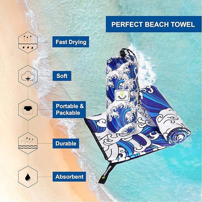 4Monster Microfiber Beach Towel Quick Dry,Super Absorbent Lightweight Travel Towel for Swimmers, Sand Free Camping Towel, Beach Towels for Pool, Swim, Water Sports,Yoga,Gym,Backpacking