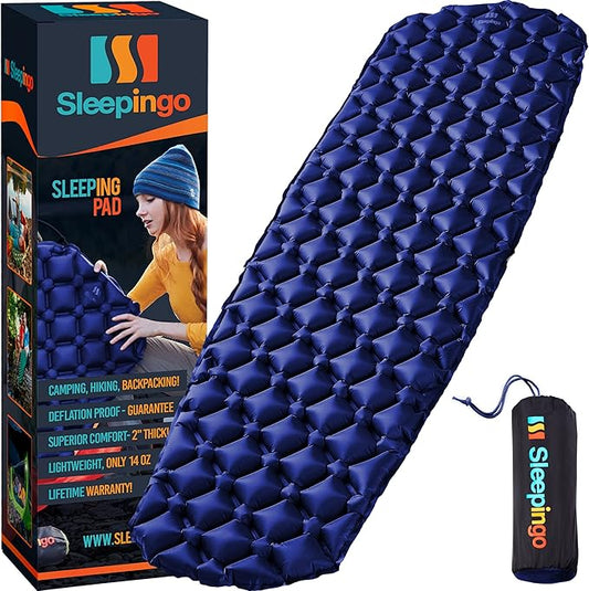 Sleeping Pad for Camping - Ultralight Sleeping Mat for Camping, Backpacking, Hiking - Lightweight, Inflatable Air Mattress - Compact Camping Mats for Sleeping-Blue-1pk