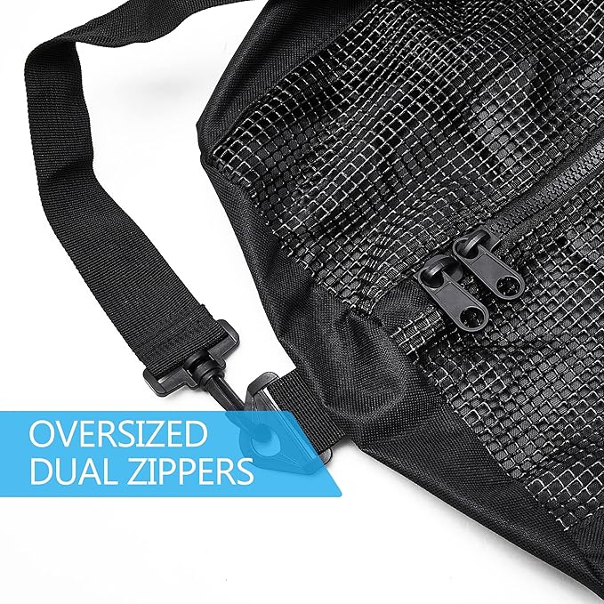 MOOCY Mesh Duffel Bag, XL Heavy Duty Beach Totes with Side Pockets and Zipper for Dive, Scuba, Diving, Snorkeling Storage | Workout, Gym, Wrestling Bag