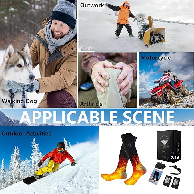 Heated Socks for Men Women - 160℉ / Work 5-10 H 7.4V Heating Socks Rechargeable for Hunting Camping Hiking