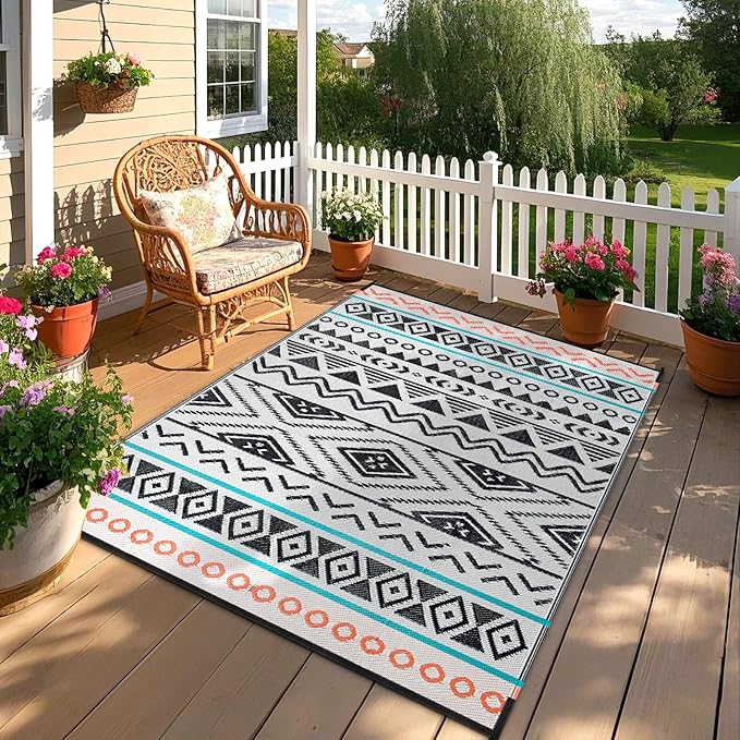 Outdoor Rugs Patio Camping Waterproof - 5x8 Plastic Straw Patio Rug Portable for Campers, Outside RVs Mat, Outdoor Area Carpet for Patios Clearance, Backyard Porch, Balcony, Picnic