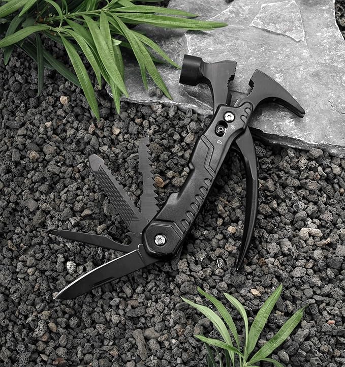 KA-71 14-in-1 Multitool with Safety Locking, Professional Stainless Steel Multitool Pocket Hammer,Wire Cutters,Serrated Knife,Nail File,Apply to Home Renovation, Garage, DIY jobs and Camping