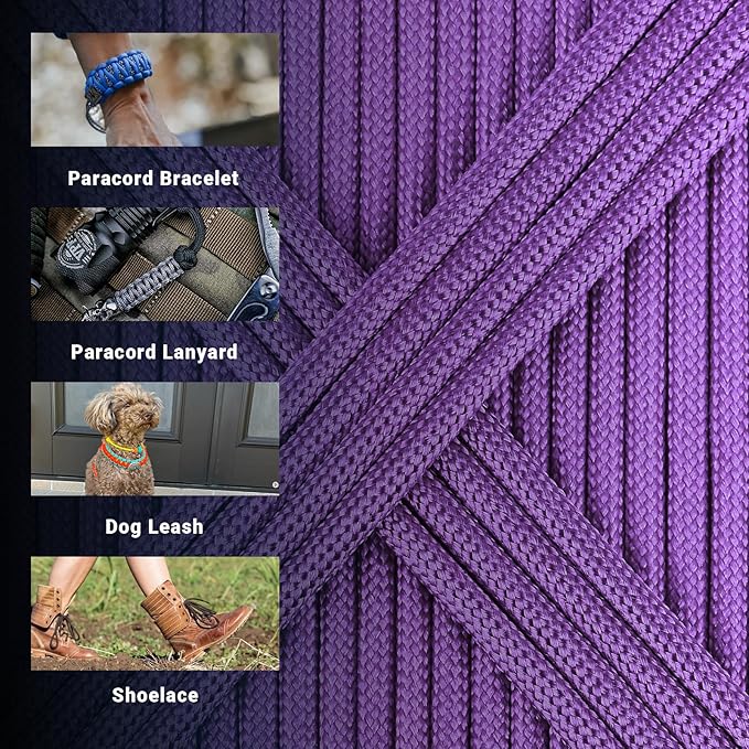 WEREWOLVES Paracord Rope, 7 Strand Type III Parachute Cord 4mm 100ft / 200ft for Crafting, DIY Projects, Survival Bracelets (Medium Purple, 200 ft)