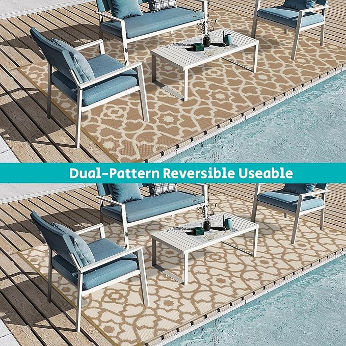HEBE Outdoor Rug 5'x8' for Patios Waterproof Clearance Reversible Patio Mat Plastic Straw Rug RV Camping Mat Outside Area Rug Carpet for Camping RV,Porch,Deck,Balcony,Camper,Backyard