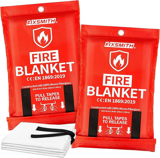 FIXSMITH Fire Blanket for Home and Kitchen, Emergency Fire Blanket, Flame Suppression Fiberglass Fire Blankets for House Camping Car Office Warehouse Emergency Survival Safety- 40 in x 40 in