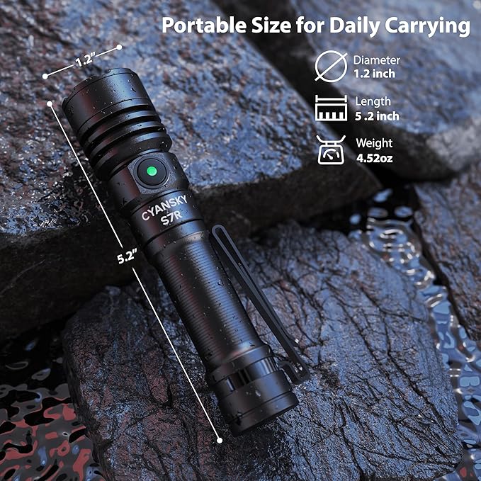 CYANSKY Rechargeable Flashlights High Lumens,l400 Lumen & 350 Meters Super Bright,Magnetic EDC Flashlight, IP68 Waterproof,Flash Lights for Emergency,Camping,Search and Rescue(S7R)