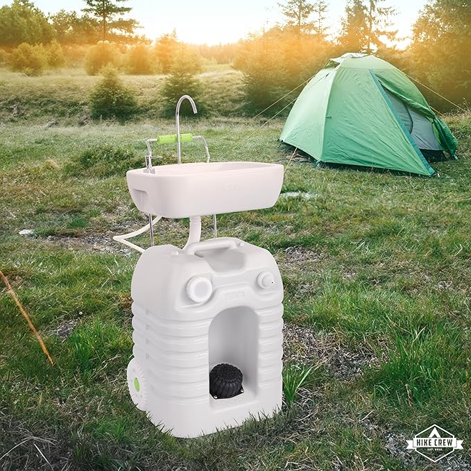 Hike Crew Portable Camping Sink & Water Reserve | Outdoor Travel Hand Wash Station with Large 12 Gallon Capacity Water Tank, Hands-Free Foot Pump, Faucet, Soap Dispenser, Rolling Wheels & Carry Handle