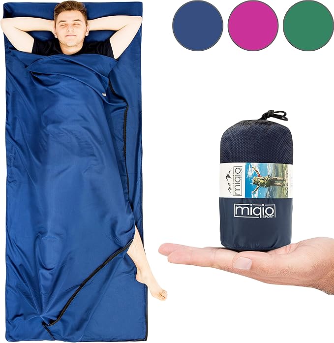 Sport 2-in-1 Sleeping Bag Liner and XL Sized Travel Sheet - Ultra Lightweight Sleep Liner Double Travel Bed Sheet - Inlett Inlay