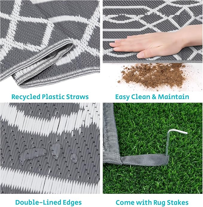 HEBE Outdoor Rug 5'x8' for Patios Waterproof Clearance Reversible Patio Mat Plastic Straw Rug RV Camping Mat Outside Area Rug Carpet for Camping RV,Porch,Deck,Balcony,Camper,Backyard