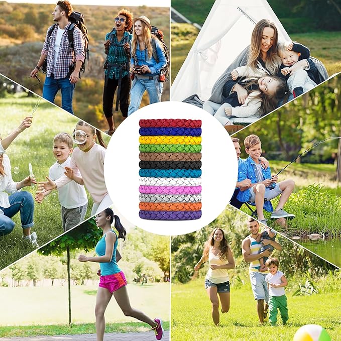 12 Pack Mosquito Repellent Bracelets, DEET-Free, Individually Wrapped PU Leather Insect & Bug Repellent Wrist Bands