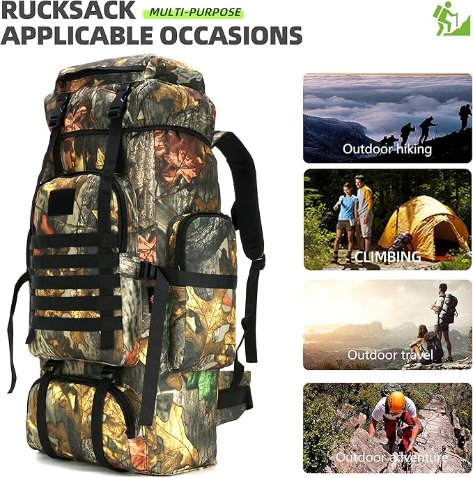 70L Camping Hiking Military Tactical Backpack Outdoor Water-Repellent Adjustable Sport Bags