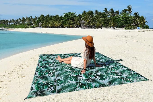 Makai – Lightweight Sheet Style Beach Blanket, Sand Dosen't Stick, Extra Large 8’ x 9’, Compact Strong Parachute Nylon Beach Mat, Stays Cool, Quick Drying, Multifunctional