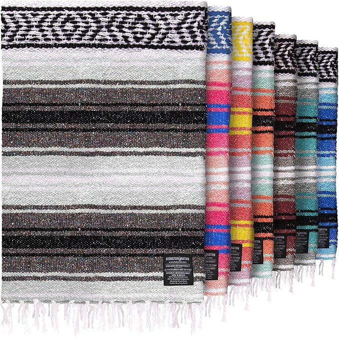 Authentic Extra Large Mexican Blanket (70"x50") - Handwoven Yoga Blanket, Serape Blanket - Artisanal Falsa Blanket, Beach Blanket, Camping Blanket, Picnic Blanket, Outdoor Blanket (Gray)