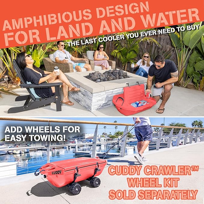 CUDDY Floating Cooler and Dry Storage Vessel for Land & Water – 40QT– Great for River, Beach, Kayak, Pool, & Lake - Multiple Color Options