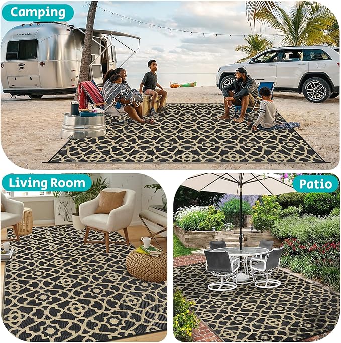 HEBE Outdoor Rug 9'x12' for Patios Waterproof Clearance Reversible Patio Mat Plastic Straw Rug RV Camping Mat Outside Area Rug Carpet for Camping RV,Porch,Deck,Balcony,Camper,Backyard