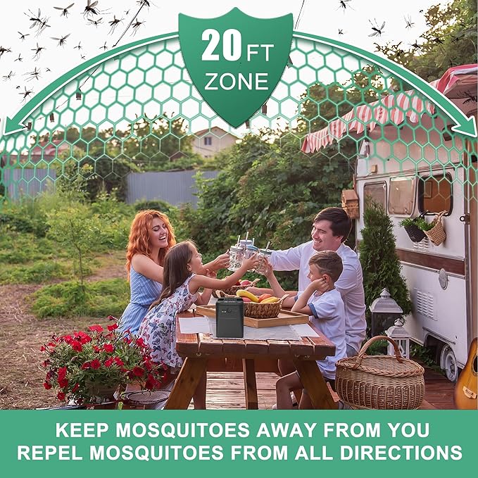 Mosquito Repellent Outdoor Patio, Rechargeable Mosquito Repeller Indoor with 20' Mosquito Protection Zone, Includes Mosquito Repellent Refills, for Camping