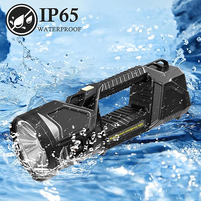 Solar Flashlight,1800 Lumens 6 Modes LED Spotlight Flashlight with Solar Panel, Rechargeable Portable LED Searchlight for Outdoor Hunting Fishing Camping Emergency