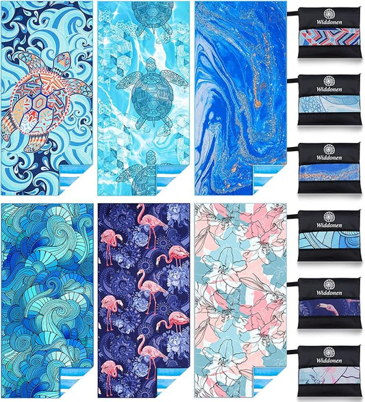 6 Pack Microfiber Lightweight Beach Towel Sand Free Quick Dry Absorbent Thin Compact Towels for Swimming Pool Camping Beach Accessories Large Easy Pack Travel Things for Vacation Essentials Gift