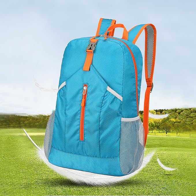 25L Hiking-Backpack Foldable-Sports Daypack-Camping Collapsible Bag Water Resistant Lightweight Travel Men Women (Blue)