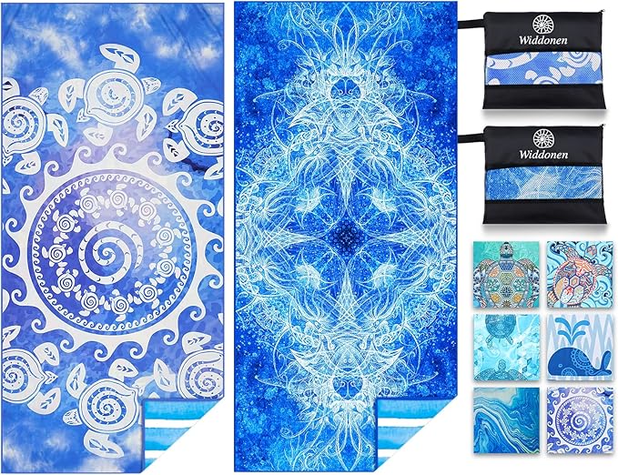 2 Pack Microfiber Lightweight Beach Towel Sand Free Quick Dry Absorbent Thin Compact Towels for Swimming Pool Camping Beach Accessories Large Easy Pack Travel Things for Vacation Essentials Gift